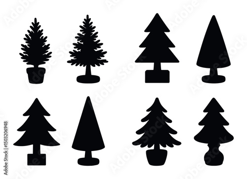 Christmas tree icons set in silhouette style – holiday, festive and seasonal designs