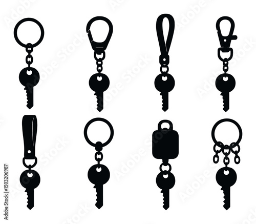 Keychain silhouettes icons set – simple, minimalist and modern key symbols