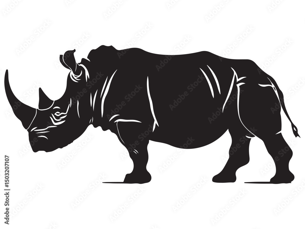 Fototapeta premium Rhino silhouette vector illustration, Simple silhouette Design vector icon