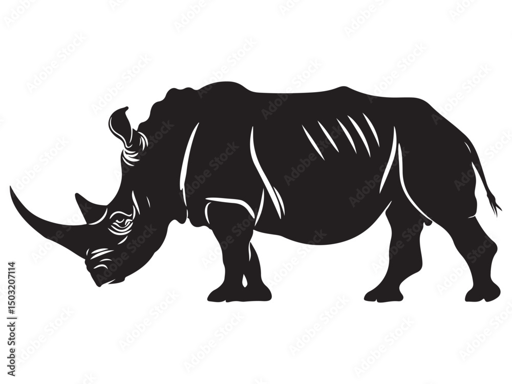 Fototapeta premium Rhino silhouette vector illustration, Simple silhouette Design vector icon