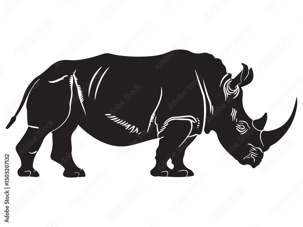 Fototapeta premium Rhino silhouette vector illustration, Simple silhouette Design vector icon