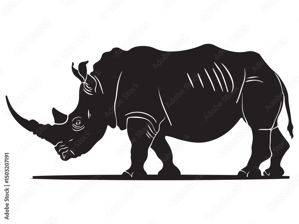 Fototapeta premium Rhino silhouette vector illustration, Simple silhouette Design vector icon