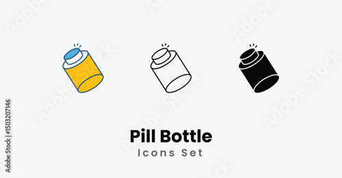 Pill Bottle Icons thin line and glyph vector icon stock illustration