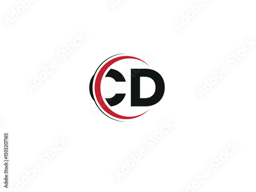 Vector CD logo with circle shape. Red and Black color Creative Alphabet letters Initials Monogram logo CD, DC, C and D