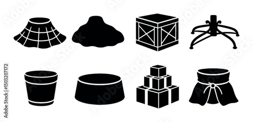 Christmas tree bases icons set: silhouette designs for holiday decorating ideas