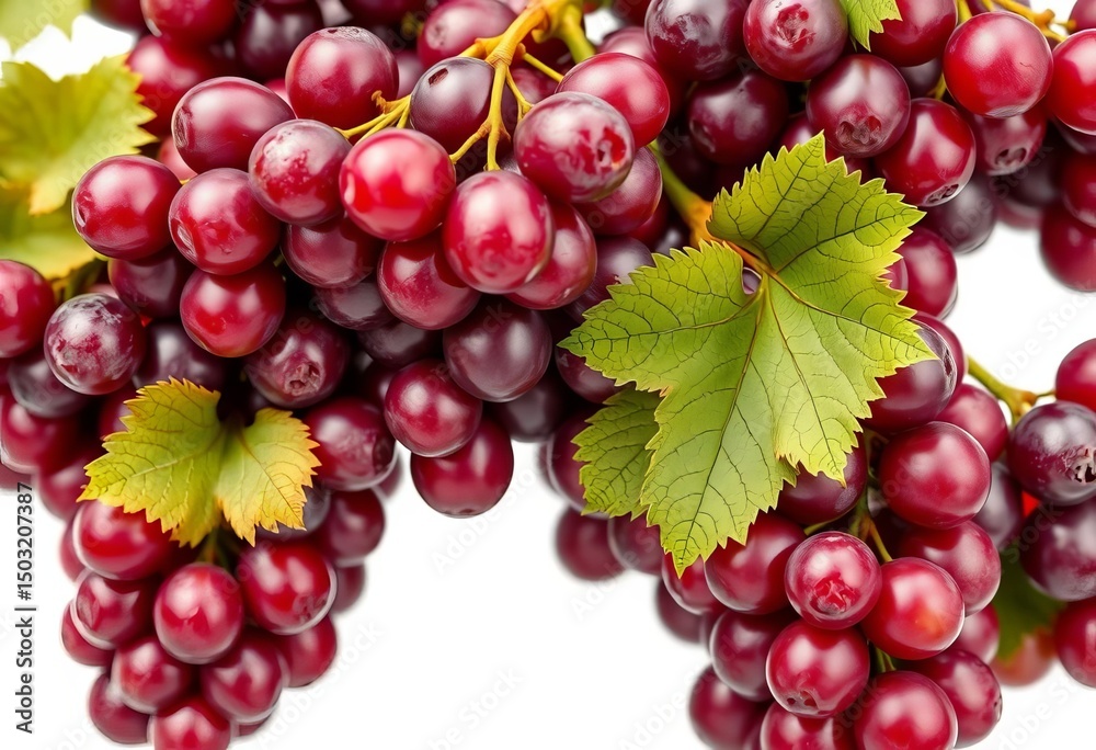 Fototapeta premium Luscious red grape cluster, plump & juicy, isolated on white , juicy, healthy eating