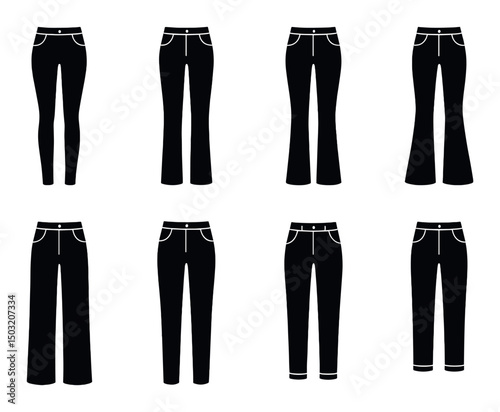 Fashion silhouette icons set – jeans, stylish and apparel symbols collection