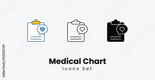 Medical Chart Icons thin line and glyph vector icon stock illustration