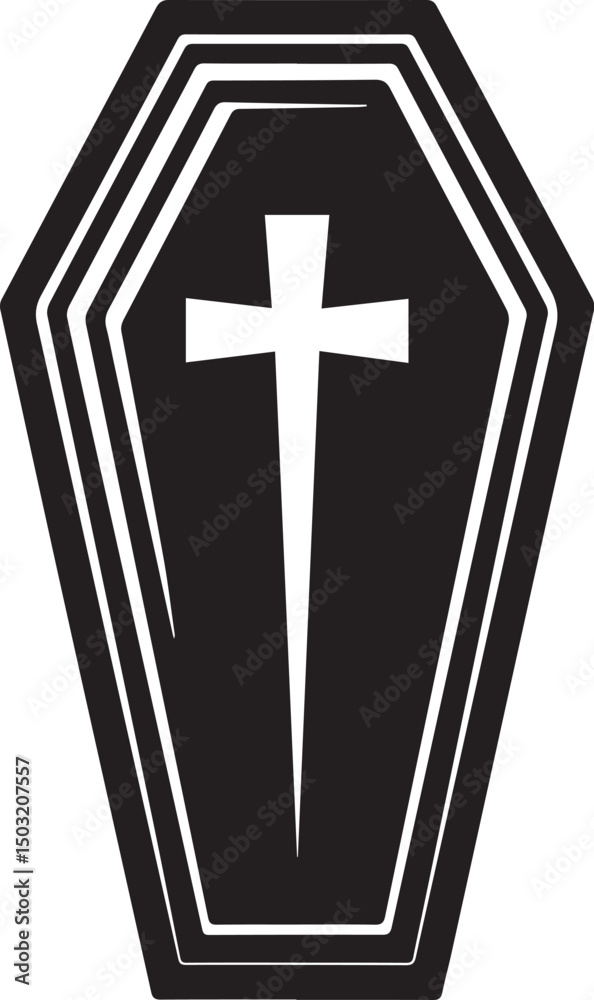 Obraz premium Coffin Shape Silhouette Vector | Dark Black Vector Art Illustration