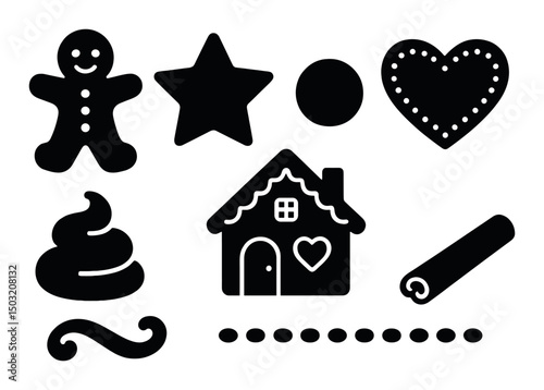Gingerbread cookie silhouette icons set – festive, holiday and baking symbols