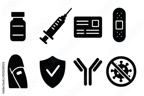 Vaccination silhouette icons set – immunization, healthcare, protection symbols