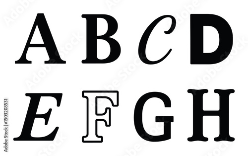 Typography icons set in silhouette style – lettering, alphabet, font design symbols