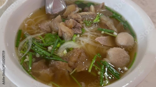 Pho Soup with Beef and Fresh in vientiane capital, Laos country, Asia
