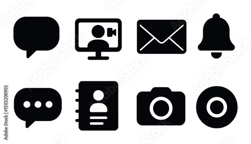 Digital communication icons set – silhouette, messaging and notification symbols