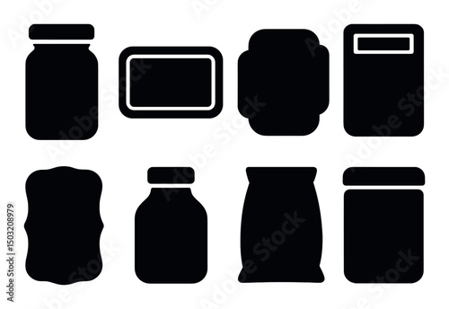 Kitchen label silhouette icons set – pantry, organization and storage design essentials