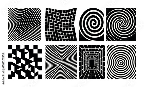 Optical illusion silhouette icons set – geometric, abstract and graphic patterns