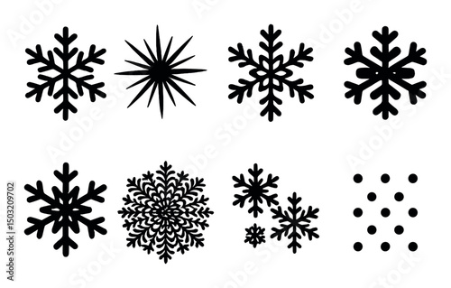 Snowflake silhouette icons set – winter, decorative and seasonal design symbols