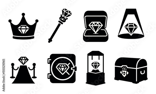 Luxury and diamond silhouette icons set – elegant, jewel and gem design elements