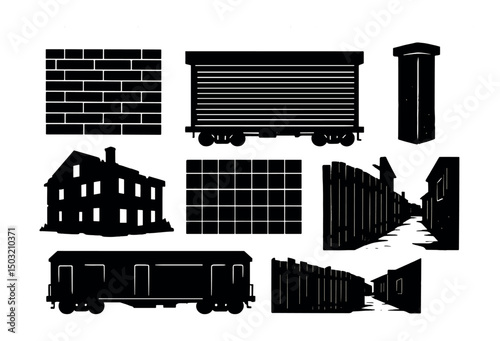 Urban graffiti silhouette icons set – street art, urban culture, and murals collection