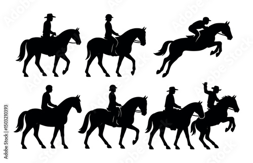 Equestrian silhouette icons set – horse riding, sport and equine symbols