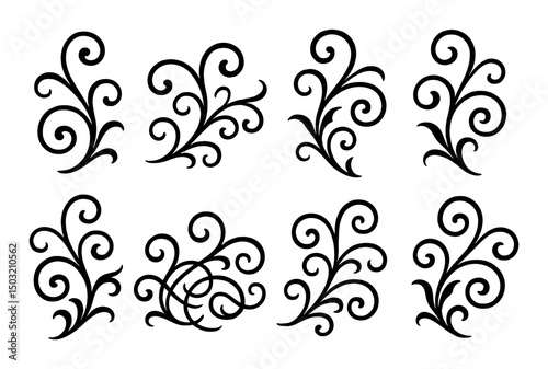 Karakusa vines icons set – silhouette, ornamental and decorative floral designs
