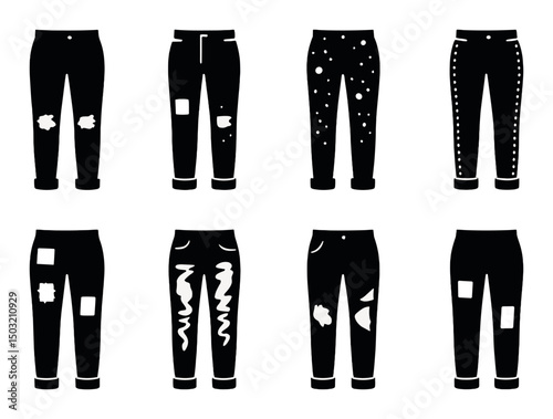 Fashion and style icons set – silhouette, jeans and apparel design elements