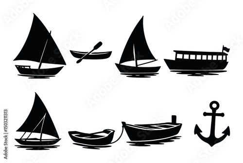 Zanzibar boats silhouettes icons set – simple nautical and marine graphics