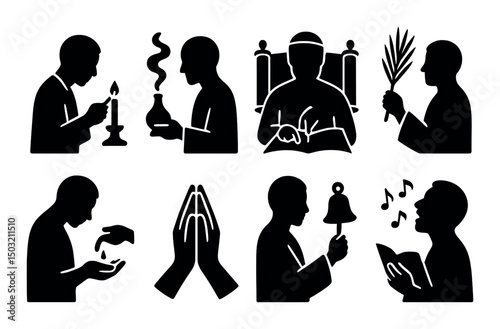 Religious icons set in silhouette style – simple, spiritual and faith symbols
