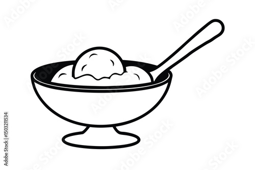 Delicious creamy ice cream in a sundae bowl with spoon