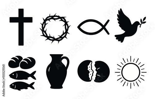 Biblical symbol icons set – silhouette, spiritual, sacred symbols for inspiration