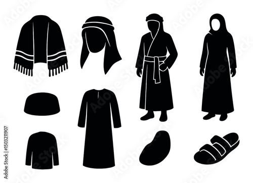 Traditional clothing icons set - silhouette, cultural and heritage fashion symbols