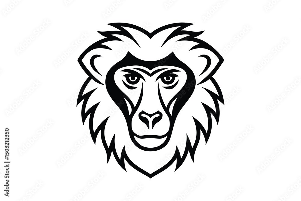 Fototapeta premium Striking black and white baboon head illustration
