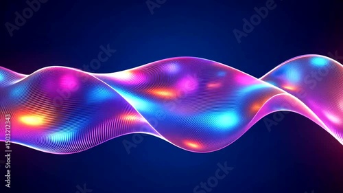 Glowing, wavy lines of light dance against a dark backdrop, vivid with pinks, blues, and oranges