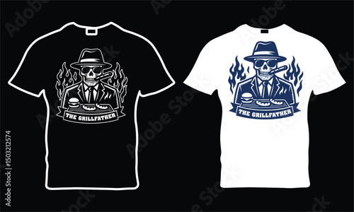 The Grillfather EPS, Funny Dad Skeleton Sublimation Design, Father's Day Skull Grilling Trendy T-Shirt EPS, EPS Cut File Digital Download.