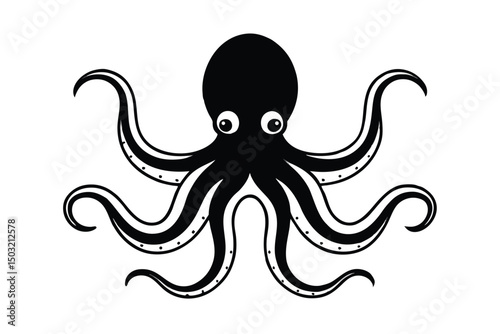 Black and white stylized octopus illustration design
