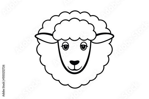 Adorable cartoon sheep face simple line art illustration