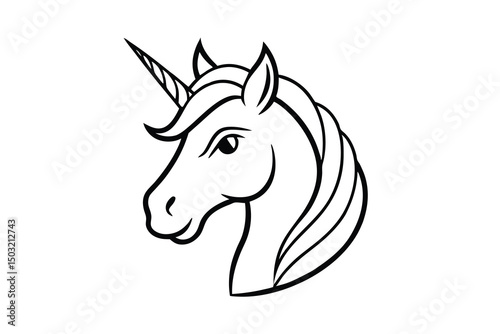 Elegant line art unicorn head profile magical creature