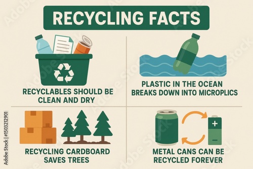 Informative environmental poster showing simple recycling tips and facts for conservation