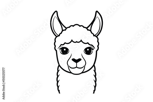 Adorable llama face outline cute animal illustration