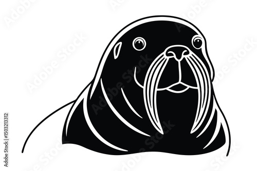 Majestic walrus portrait black and white illustration