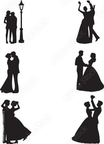 Bride and Groom Wedding Silhouette

Just Married Couple Vector Art

Elegant Wedding Moment Illustration

Romantic Bride & Groom Pose

Classic Wedding Couple Silhouette