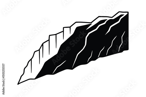 Abstract black and white cliffside rock formation illustration