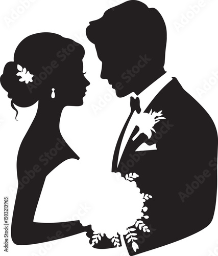 Bride and Groom Wedding Silhouette

Just Married Couple Vector Art

Elegant Wedding Moment Illustration

Romantic Bride & Groom Pose

Classic Wedding Couple Silhouette