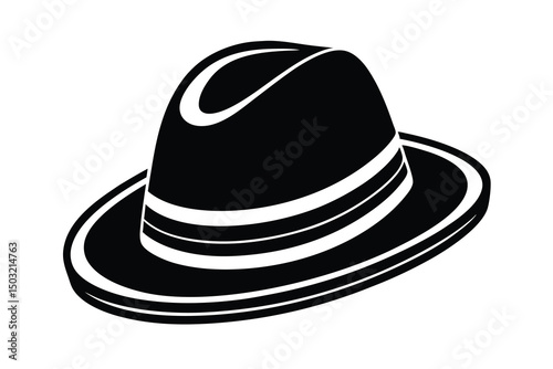 Stylish fedora hat black and white illustration