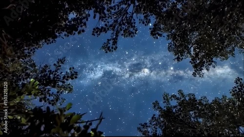 4K Night Sky Through Forest Canopy Milky Way Timelapse