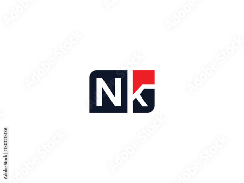 Creative NK Rounded Rectangle Vector logo. Monogram NK Logo, Black and Red Lettermark NK logo Design, KN logo, KN design