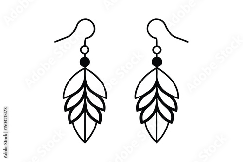 Elegant black and white leaf design dangle earrings