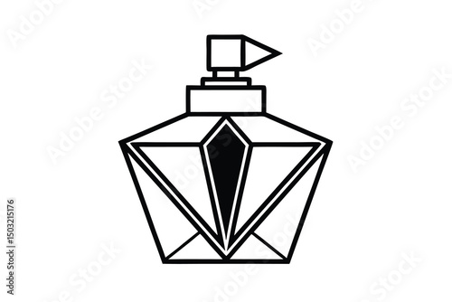 Elegant geometric perfume bottle design black outline illustration