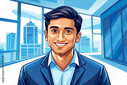 Business and career man, young indian man vector, professional entrepreneur standing in office clothes illustration