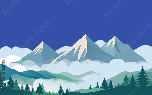 Snowy Mountains with Clouds